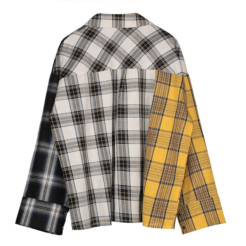 Spring Shirt Women Plaid Shirt Cotton Long Sleeve Patchwork Blouse for Girls Korean Top Streetwear Brand Shirt - 4.00017E+12