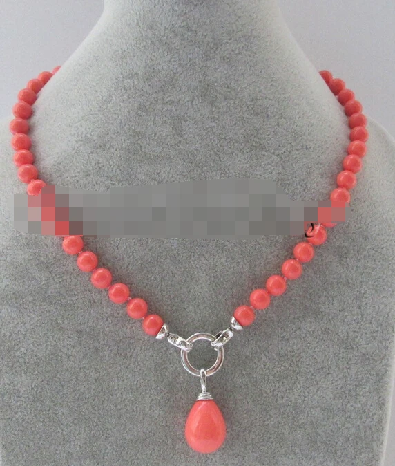 

ddh003451 8mm pink coral color perfect round shell pearl necklace + 20mm big pendant 28% Discount