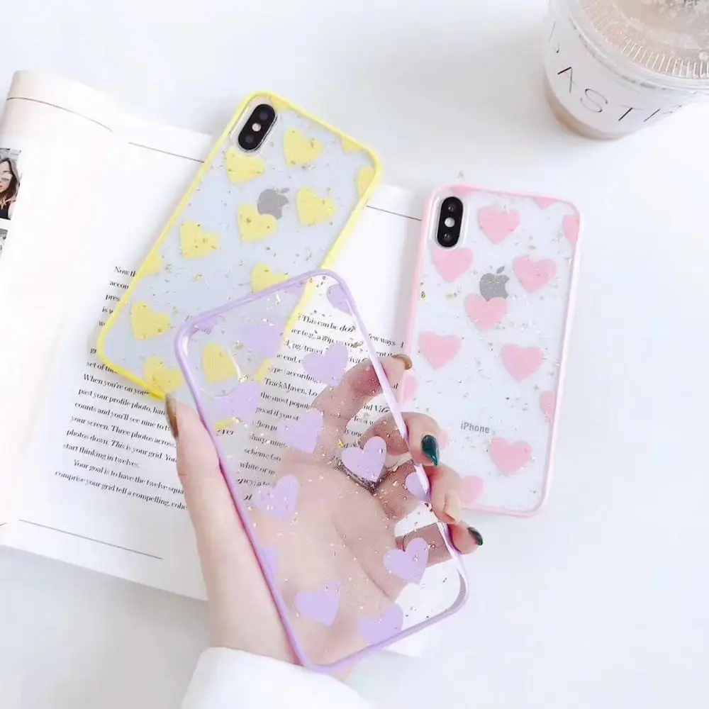 

Luxury Gold Glitter Phone Case For iPhone X XS Max XR Transparent Cases For iPhone 8 7 6 6s Plus Love Heart Back Cover Fundas