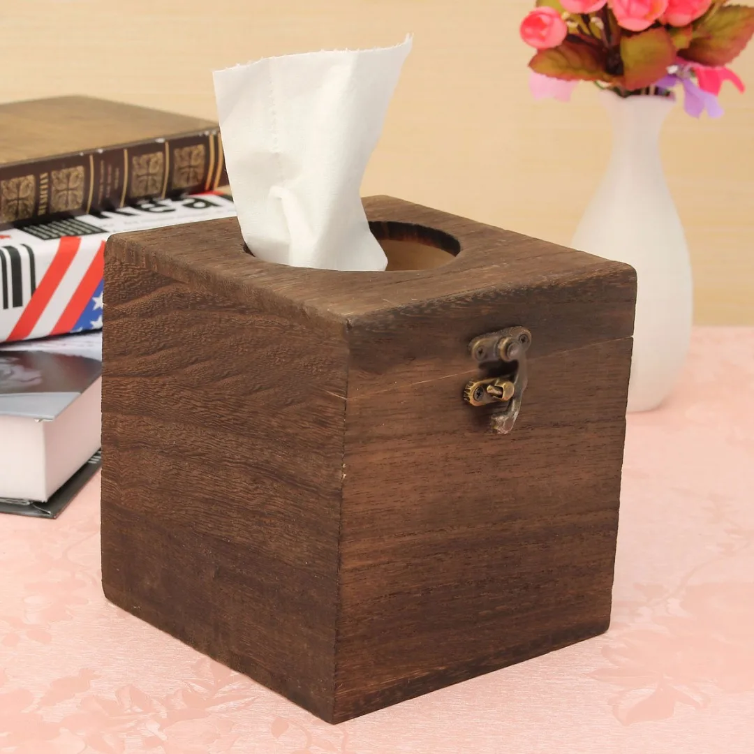 JX-LCLYL Retro Wooden Tissue Paper Box Case Cover Napkin Holder Bar Home Decoration New