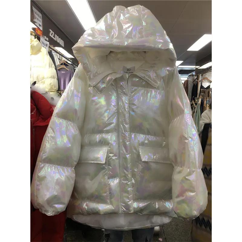 white Новинка, высокое качество, зимняя куртка для женщин, пуховое хлопковое пальто с капюшоном, однотонная Глянцевая пуховая парка, женские теплые стеганые куртки 811 - Цвет: white