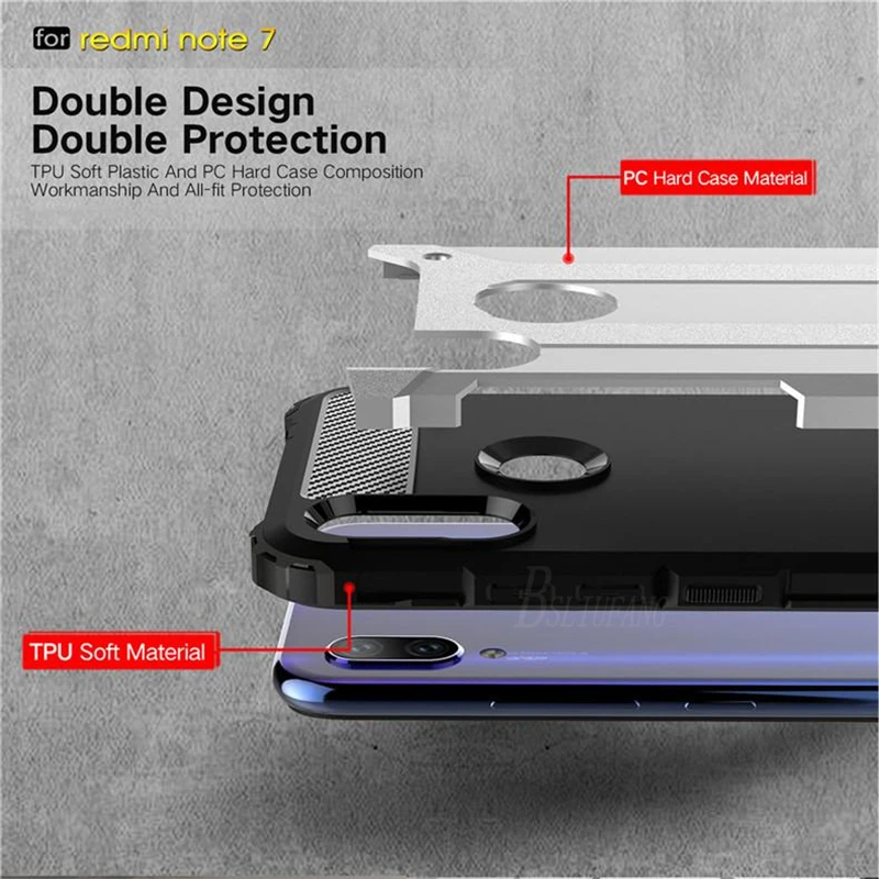 Противоударный армированный резиновый силиконовый чехол для телефона Xiaomi Redmi Note 7 6 5 Pro PC защитный чехол для Redmi Note 5A 4 4X5 Plus 6A
