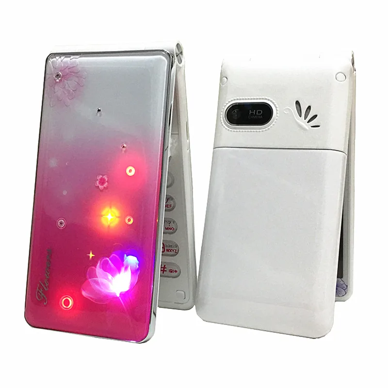 

2018 Flip Russian French Spanish novelty mobile phone Women Girls Lady Cute LED Flashlight gsm Cell Mobile Phone H-mobile G699