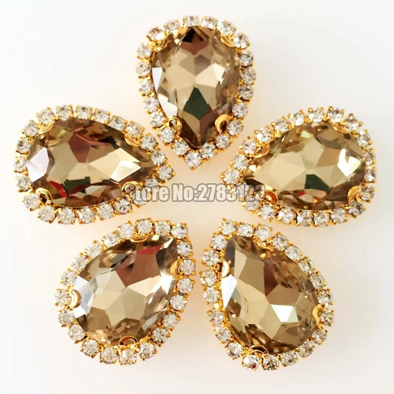 

Gold bottom faltback sew on stones,Light coffee high quality Glass Crystal rhinestones with four holes diy/Clothing accessories