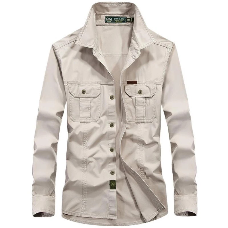 Хлопковая мужская рубашка с длинным рукавом на весну и осень, Повседневная деловая рубашка с длинным рукавом, военная форма, рубашка размера плюс 5XL6XL