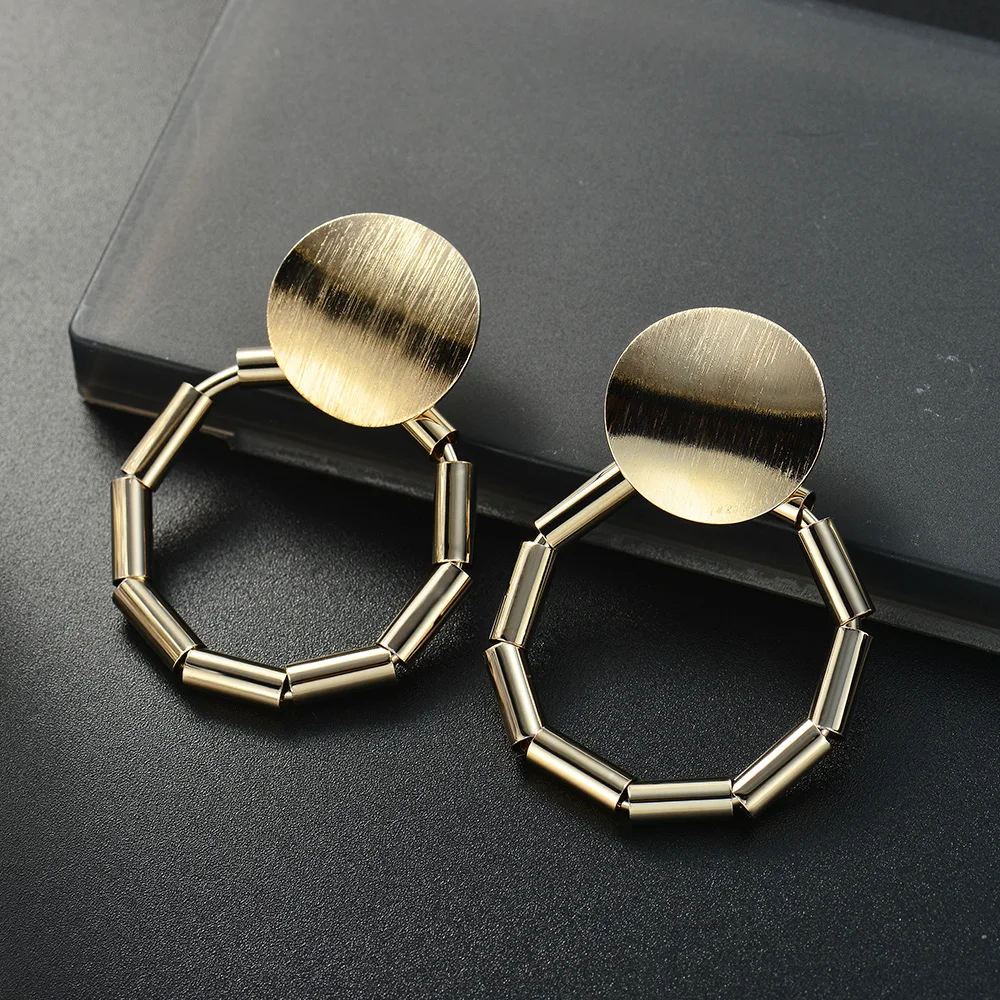 Viennois Gold Color Geometric Stud Earrings For women Metallic Copper Female Earrings For Party Wedding
