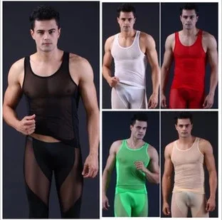 

2017 New arrival WJ vest vest pants men sexy transparent gauze summer suit
