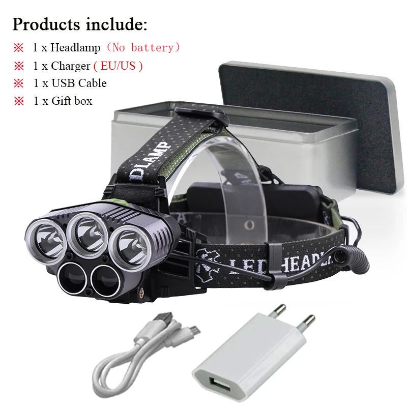 headlight usb H-BOX Рыбалка Отдых на природе двойной источник света xm-l t6 Светодиодные фары фара 18650 spotlight охотничий фонарь фар usb led фонарь, налобный фонарь - Испускаемый цвет: headlight usb H-BOX