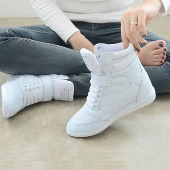 

Women Sneakers Women Casual Shoes Platform Hidden Increasing Sneakers Breathable Leather Shoes High Top White Sneakers LM-07