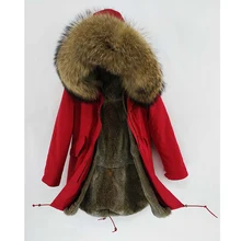 Модное пальто Куртка женская Капюшон Теплая парка Подклад мех кролика Пальто Высокое качество Новая коллекция зима