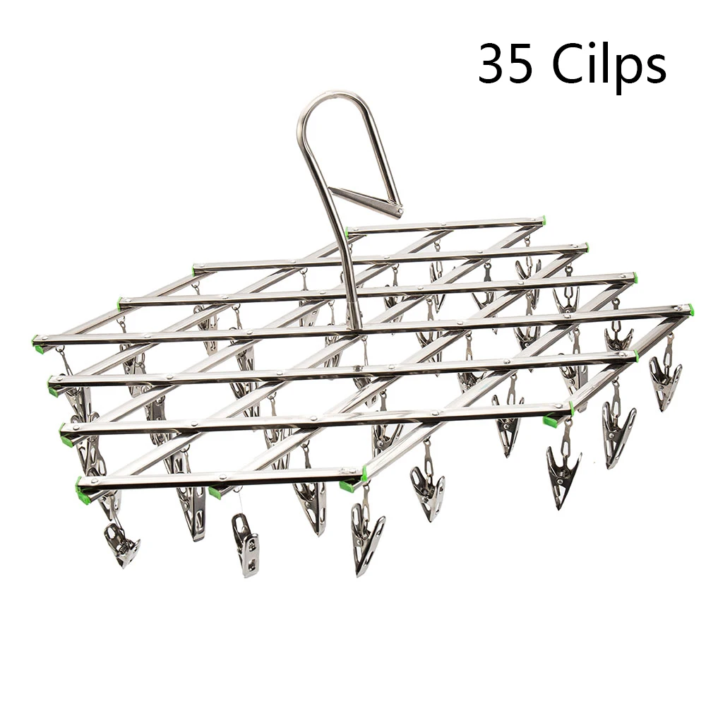 

EVERSO 35 Clips Stainless Steel Clothes Clip Drying Robe Rack Hanger Sock Drying Hanger Multifunctional Drying Shelf