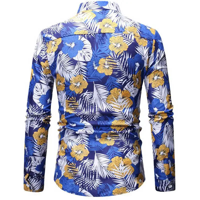 2019 العلامة التجارية رجالي الصيف الشاطئ قميص هاواي صيفي طويل كم زائد حجم الأزهار قمصان الرجال عارضة عطلة عطلة الملابس Camisas