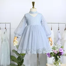 Весеннее платье для девочек модное кружевное платье принцессы для маленьких девочек платье с длинными рукавами и поясом