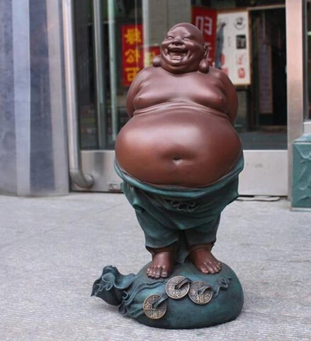 

bi003323 China Buddhism Classic Pure Bronze Happy laughter Maitreya Buddha Art Statue