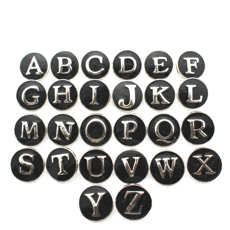

Newest 26/lot figure Alloy letter A-Z Snap Buttons 18mm/20mm Snap Jewelry fit Snap Bracelet Bangle Necklaces Pendant