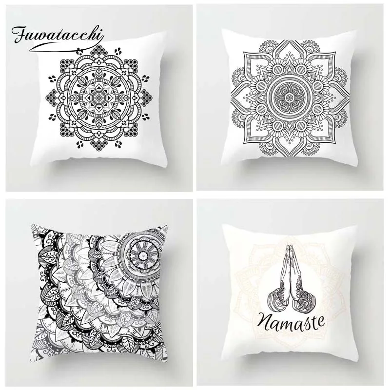 cheap Fuwatacchi Multi Color Floral Style Cushion Cover Mandala Flowers Printed Pillow Cover Decorative Pillows For Sofa Car Bedroom