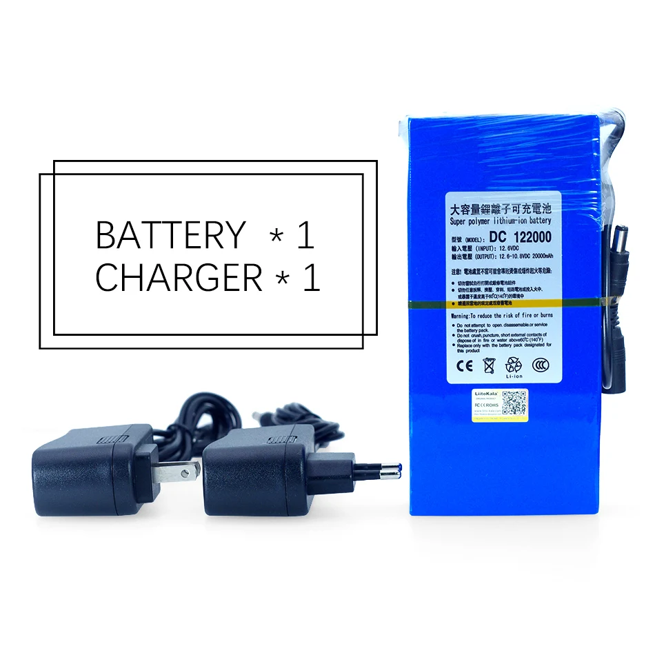Günstige LiitoKala Universal 12 V 11,1 V Li Ion batterie, kapazität 20000 mAh 15000 mAh 9800 mAh, 12,6 V lithium ionen batterie, blau.