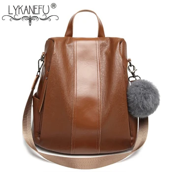 

LYKANEFU Preppy Style Women Backpack Import PU Leather Shoulder Bag Casual School Backpacks for Teenage Girls Leather Bag