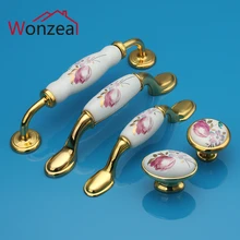 Золотистые керамические ручки с платье с принтом тюльпан ручки для выдвижных ящиков для мебели кухонного шкафа