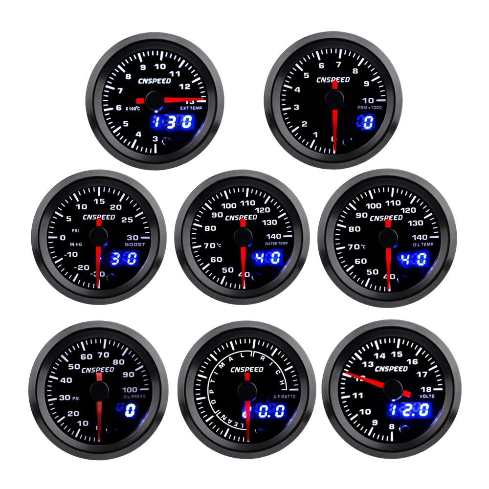 " 52 мм турбо Boost температура воды Температура масла пресс вольт воздушный топливный коэффициент выхлопных газов температура Тахометр Автомобильный датчик с 7 цветов светодиодный