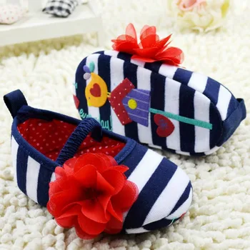 

Newborn Baby Shoes Girls Spring Fashion Cute Toddler Moccasins Stripe Flower Crib Shoes Soft Sole Kids Prewalkers 0-18M