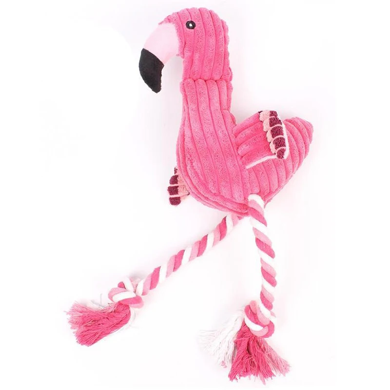 Dog Plush Squeak Toys Pet Durable Chew Toy Puppy Teeth Cleaning Tool Pet Interactive Sounding Plaything Flamingo Dinosaur Shape