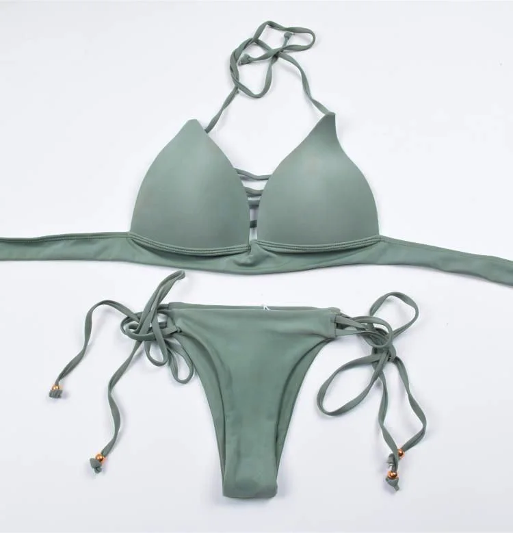 

Hot Sexy Women Swimsuit Swimwear Bikini Brazilian Push Up Halter Bra+Bandage Panties Set Beachwear MCK99