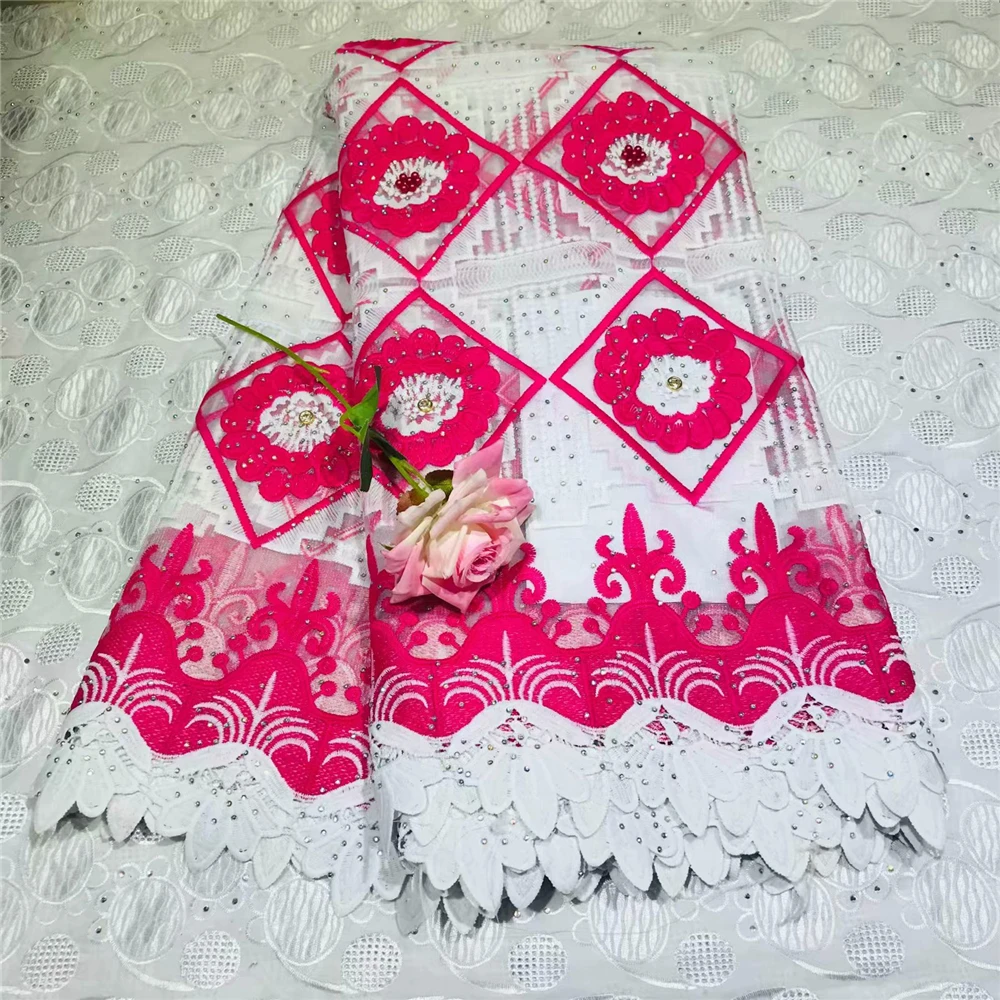 

Latest African Laces Fabrics Embroidered African Guipure French Lace Fabric With stone 2019 African French Net Lace