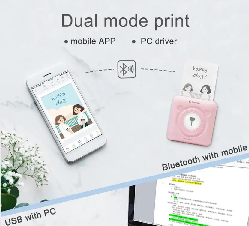 PerPage AR фото мини принтер 58 мм портативный тепловой Bluetooth беспроводной принтеры для Android IOS Телефон может печатать видео