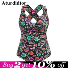 Купальный костюм размера плюс с цветочным рисунком, купальные костюмы с перекрестной спинкой, большой размер, Цельный боди, сексуальный купальник с перекрестными бретелями, Женская пляжная одежда 4XL