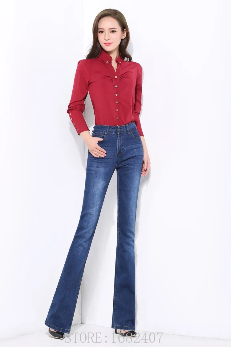 Высокое качество, женские весенне-осенние облегающие джинсы для девушек, Модные узкие брюки в деловом стиле, повседневные брюки-клеш со средней талией