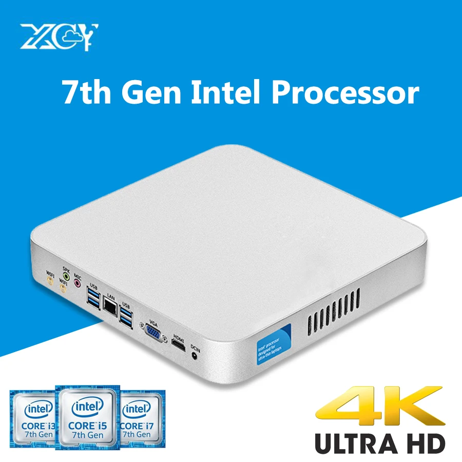  XCY 7th Gen Mini PC Core i7 7500U i5 7200U i3 7100U 4K Intel HD Graphics 620 Windows 10 Wifi HDMI 6