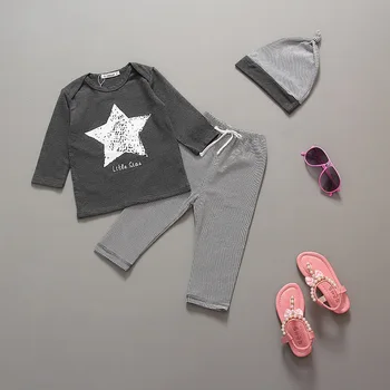 

New Baby Girl Romper Baby Boy Clothes Cute Super Star Cotton(Top+Bottom+Hat)Bebe Children Toddlers Rompers 1set Free ship HB049