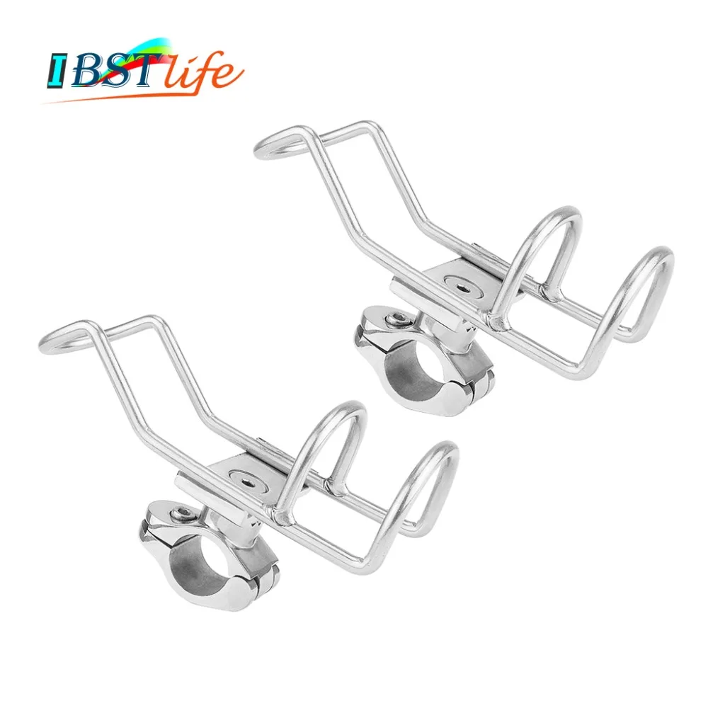 

2X Marine Grade Stainless Steel 316 fishing rod rack holder pole bracket support clamp on rail mount 26 or 32mm boat Accessories
