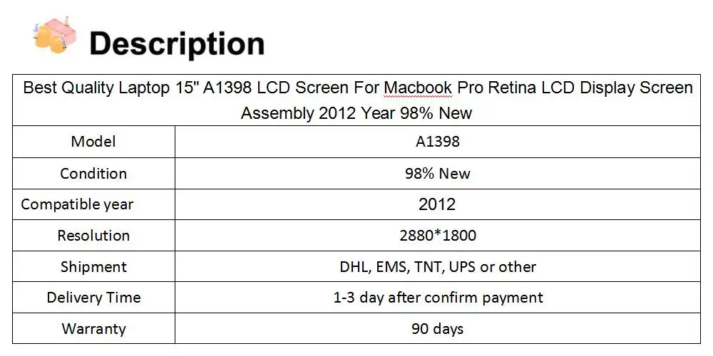 Для Macbook Pro retina 1" A1398 ЖК-экран в сборе 2012 год дисплей 98% Новинка 2880X1800