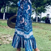 Blue Boho Skirt Printed Summer Skirt for Women