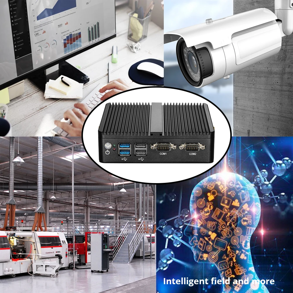 Безвентиляторный мини ПК Intel Celeron J4105 двойной гигабитный Ethernet RS232 промышленные