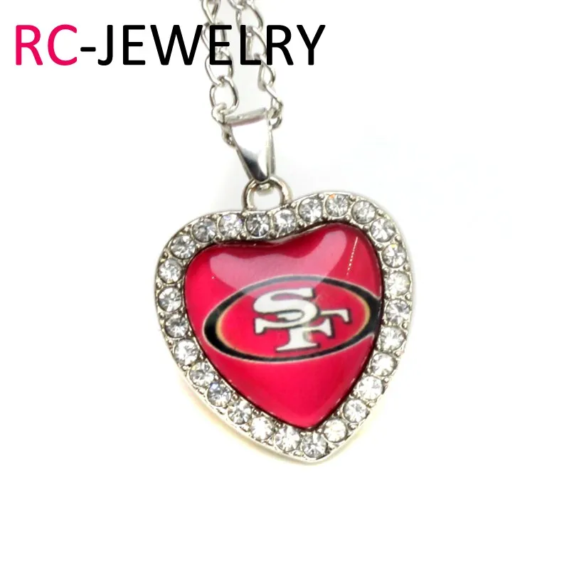 10pcs/lot Crystal Heart San Francisco 49ers Sports Fans Necklaces