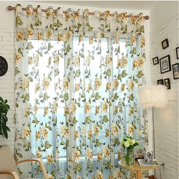 

Translucidus Gauze for Screening Window Pink and Yellow Flower Pattern Tulle Curtain for Decoration In Sitting Room cortinas