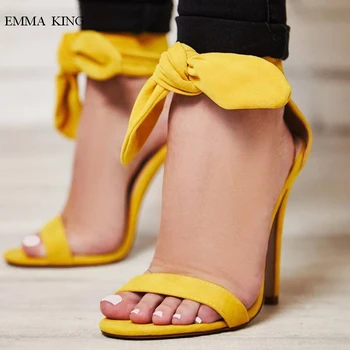 

2019 Concise Style Women Sandals Butterfuly-knot Lace-up Design Stiletto High Heels Summer Shoes Woman Yellow Gladiator Sandals