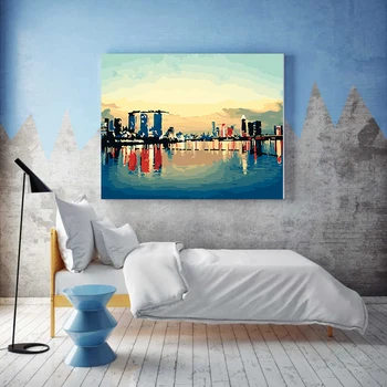 

European tourist city night view DIY children hand-painted painting figures home decor art painting restaurant art painting