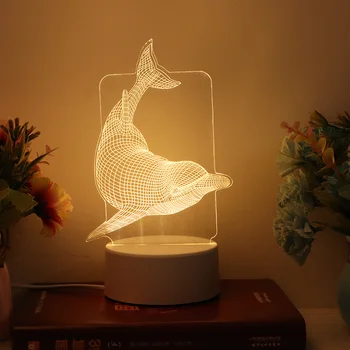 

3D Dolphin LED Night light WarmWhite USB Button Acrylic optic lights decor Nights lamps kids gifts for baby child dinosaur heart