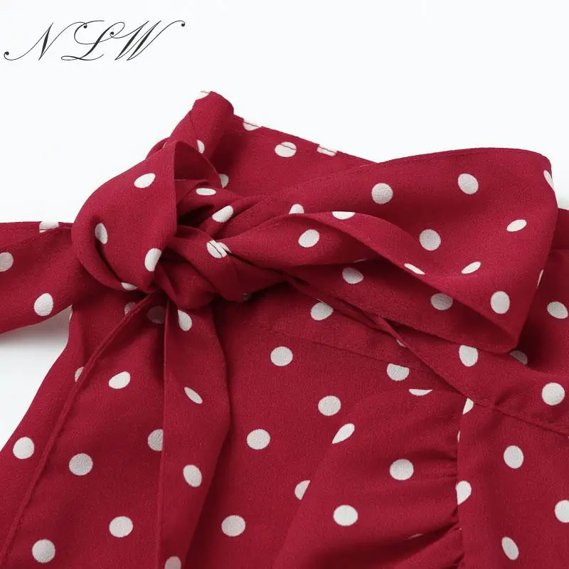 NLW модная красная юбка миди в горошек для женщин летняя новая повседневная юбка с оборками и высокой талией Женская шикарная Праздничная юбка