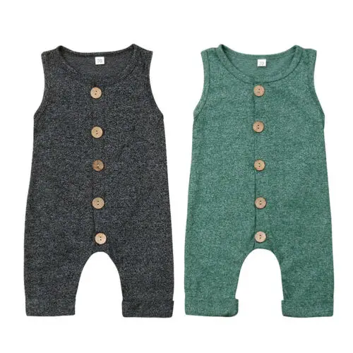 Baby Romper Newborn Baby Boy Girl Button Sleeveless Solid Romper Sunsuit Summer Outfit Kid Clothes