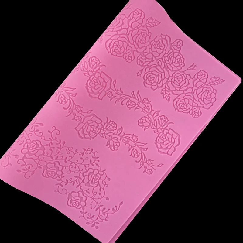 

New Large Lace Cushion Cake Edge Decoration Tool Rose Leaf Lace Silica Mold Sugar Technology Cake Mold LS-04