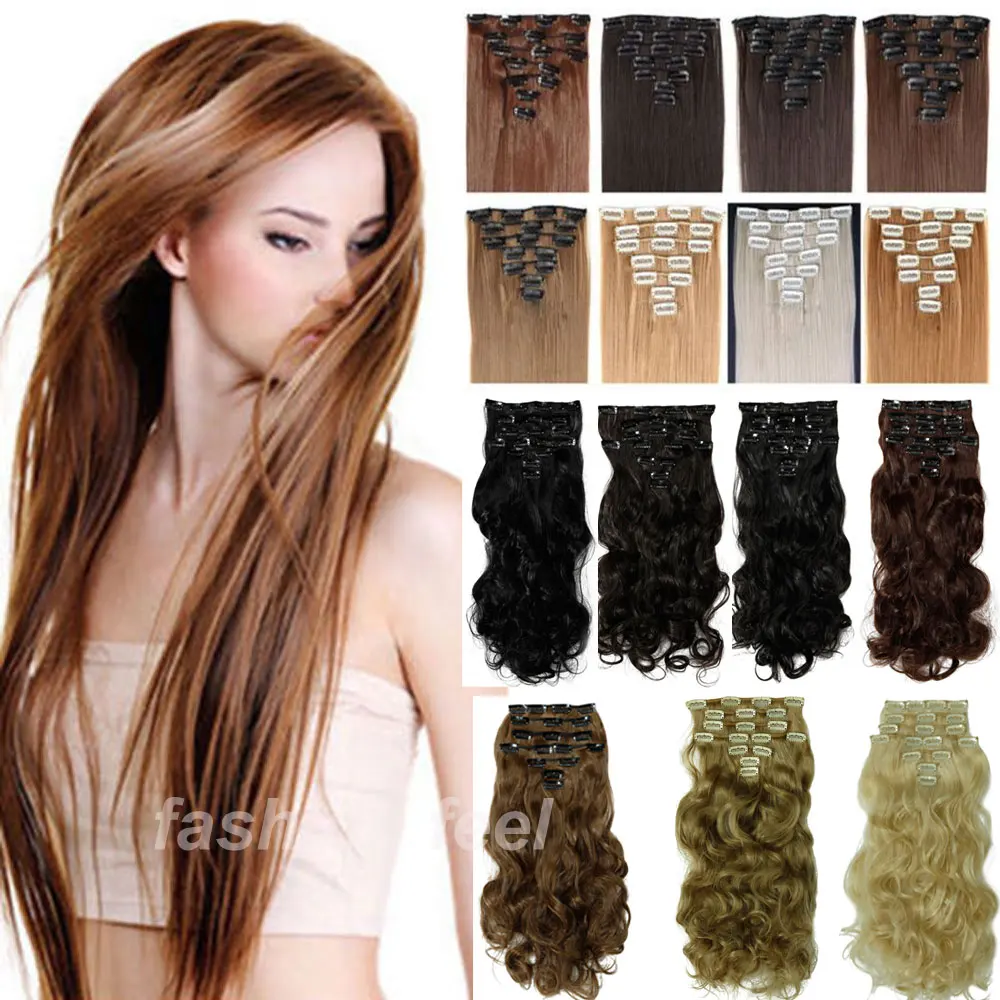 175g 7+1pcs/set clips in hair extension long Curly Fake hair pieces 18 clip in false hair extensions Multicolor Cheap hairpiece