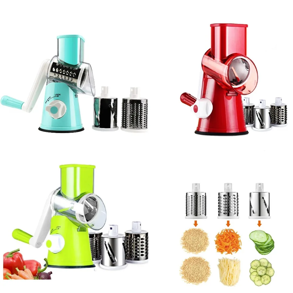 Kitchen Rotary Slicer Rotary Cheese Grater With 3 Drum Cutters Suction Cup  Locking Food Shredder Slicer For Potatoes Cheese - AliExpress