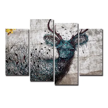 

Vintage Modern Wall Christmas Canvas Pictures For Home Decor Wire Deer Canvas Art Print Poster Animal 4Pcs Cuadros Decoracion