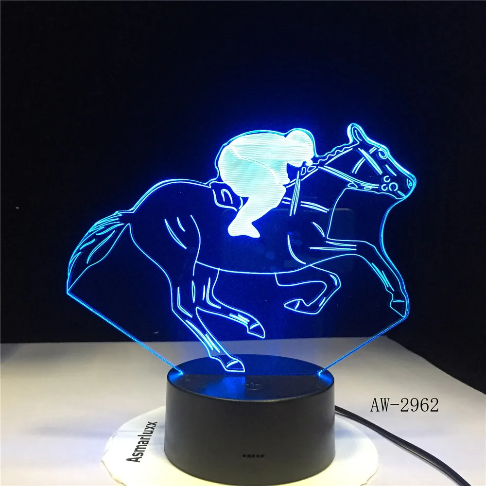 الحصان سباق نموذج 3D ليلة ضوء USB هدايا فريدة 7 ألوان تغيير الصمام مكتب الجدول اللمس قاعدة مصباح الاطفال هدية دروبشيب AW-2962