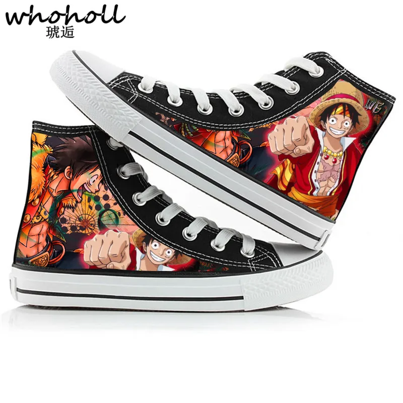 

WHOHOLL Plus Size 35-44 Luffy Solon One-Piece Print Canvas Shoes Flat High-top Canvas Casual Shoes Male Couple Vulcanize Shoes